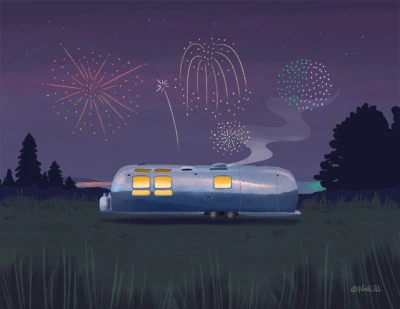 Happy 4th of July!
Airstream, for the month of July, from the Happy Sweet Home 2019 illustrated Calendar.