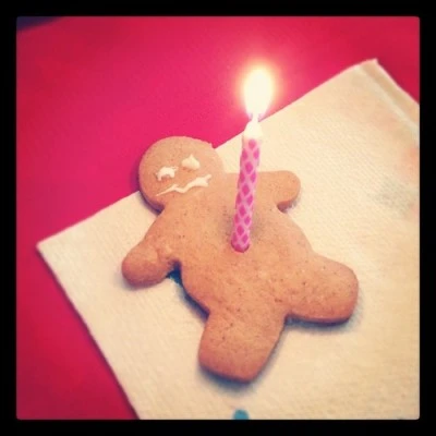 The lucky gingerbread man that got to hold my birthday candle. #gingerbreadman #decemberbirthday #birthdaycake #birthday #decbirthday #dec11