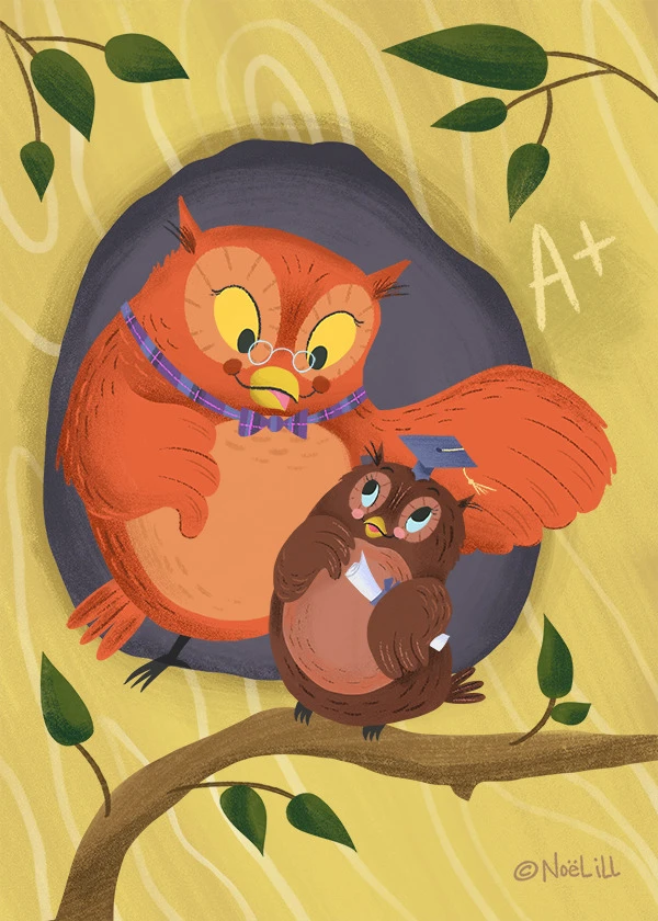 Mr. Hootie and Tweedle. Tweedle is graduating!
Greeting card from Little Paper Farm
https://www.zazzle.com/graduation_owl_card-137346516420706469
illustration by @noelill