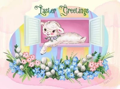 ✌🏻️🐏🕊🌷🌸💐🎀#easter #easter #springtime #spring #vintage #vintagestyle #lamb #illustration #kitsch #kitschy #retro
