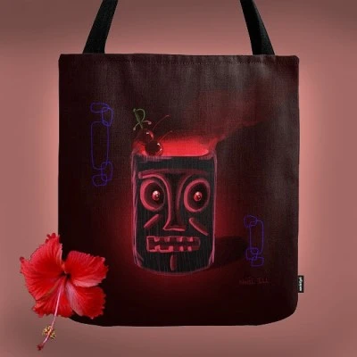 Tiki Black tote bag is in my shop! Prints are available too ➡️society6.com/noelillart #Tiki #tikidrink #retro #vintagestyle #retrostyle #pinup #tikimug