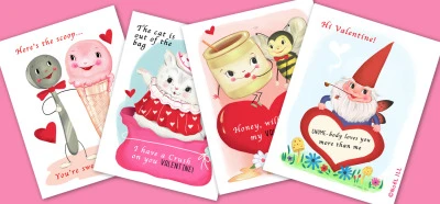 Vintage Style Valentines by illustrator, Noël ILL. Purchase download for print, available here https://gum.co/kXtnl