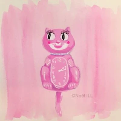 A clock I saw Pi#Pink# kittyclock #sketch #sketchbook #illustration #gouache #coloredpencil #watercolor